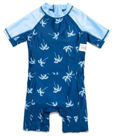 BONVERANO Baby Boys Swimsuit Toddler Bathing Suit Short-Sleeve Zipper One Piece Swimwear with UPF 50+ Sun Protection 12-18 Months Blue Coco