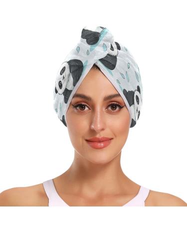 Cartoon Panda Hair Towel 2 Pack Super Absorbent Hair Drying Towel Quick Dry Hair Turbans Head Towel with Button Twisty Wrap for Women Girls