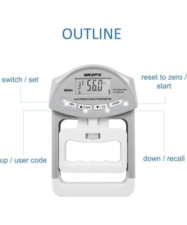 GRIPX Digital Hand Dynamometer | Electronic Grip Strength Meter - 198 lbs / 90 kg - Automatic Recording - High Precision Gray - Buy Online on GoSupps.com
