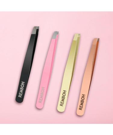 Remboh Stainless Steel Slant Tweezers for Eyebrows - Precision Tweezer Set (4 Colors) - Buy Online on GoSupps.com