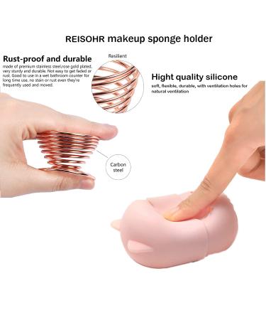 Makeup Sponge Holder Set: Beauty Blender Case, Drying Stand & Storage Containers - Pink/Gold - Buy Online on GoSupps.com