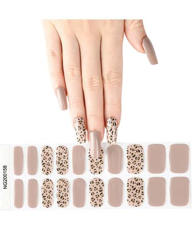 Foyute Semi Cured Gel Nail Strips 20 Pcs Soft Self-Adhesive Gel Nail Polish Wraps Sticker for Salon-Quality Manicure Set Long Lasting Easy to Apply & Remove Nail File & Wooden Stick (Leopard brown) - Buy Online on GoSupps.com