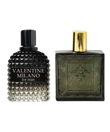 Valentine Milano for Men (EDP) & Lion Versatile Black Flame Cologne For Men (EDT) Fragrance for Men 3.4 Fl Oz Each (Pack of 2)