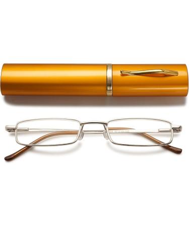 Vevesmundo Mini Metal Reading Glasses with Blue Light Filter - Compact & Lightweight Classic Design (1 Piece 4.0x) in Yellow - Buy Online on GoSupps.com