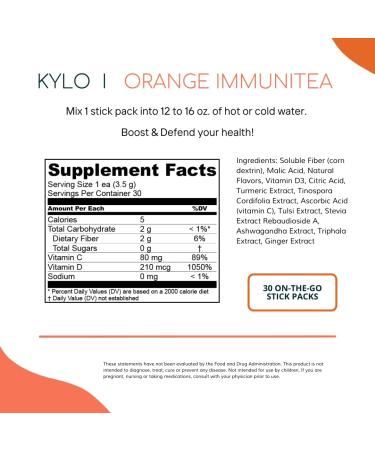 KYLO Instant Orange Immunitea - Stress Relief & Wellbeing Support (30 Sticks) | Sugar-Free, GMO-Free, Gluten-Free | Ayurvedic Tea with Natural Herbs | 30 Count Pack - Buy Online on GoSupps.com