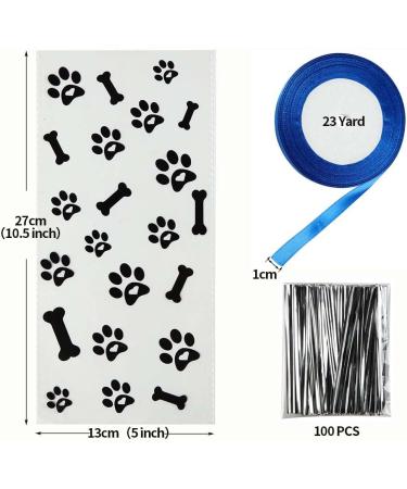 Mosoisy 100 Pack Paw Print Clear Cellophane Bags | Dog Paw Treat Bags 10.5X5 with Ribbon & Twist Ties | Dog Gift, Candy, Cookie & Treat Bags - Perfect for Dog Party Favors & Supplies - Buy Online on GoSupps.com