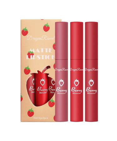 HMDABD Yak Butter Strawberry set lip gloss non-stick cup does not fade easily waterproof lip glaze lipstick set box Modifies skin tone easy to color Items under 5 -B One Size
