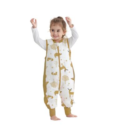 Baby Sleep Sack with Feet Winter 2.5 TOG 100% Cotton Baby Sleep Bag with Legs Sleeveless with 3 Methods Zipper Toddler Sleeping Sack for Newborns and Infants 12-24 Months (Mustard Animal M)
