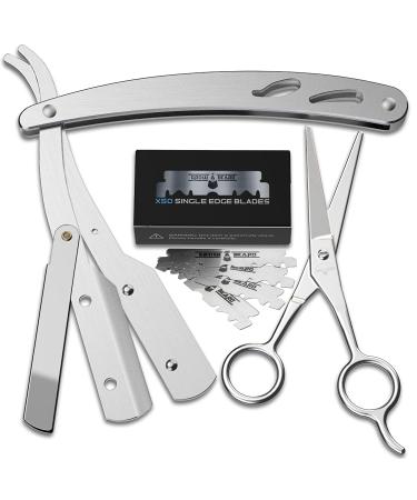 Barber Kit: Straight Razor with 50 Single Blade Razors & Scissors - Professional Barber Supplies - Buy Online on GoSupps.com