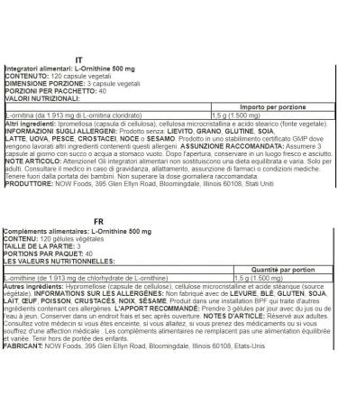 Now Foods L-Ornithine 500 mg - 120 Vegan Capsules | Amino Acids for Enhanced Performance | International Shipping Available - Buy Online on GoSupps.com