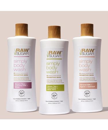 RAW SUGAR Simply Body Wash for Sensitive Skin - Moisturizing & Gentle Bath Gel - Sulfate & Paraben Free - Vegan - 3 Pack - Buy Online on GoSupps.com