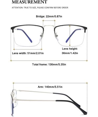 Vevesmundo Blue Light Filter Reading Glasses - Men's Half Frame Metal Rectangular Semi-Rimless Self-Tinting Glasses 2.5x - International Shipping Available - Buy Online on GoSupps.com