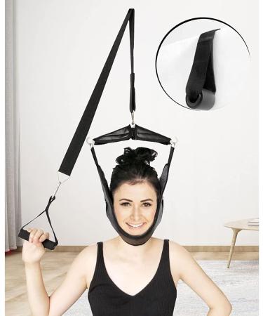 Jlasdr neck protection Samnuerly Door Hanging Cervical Traction Frame Hanging Neck Traction Home Cervical Spondylose Treatment Tensioner Neck Pain Black