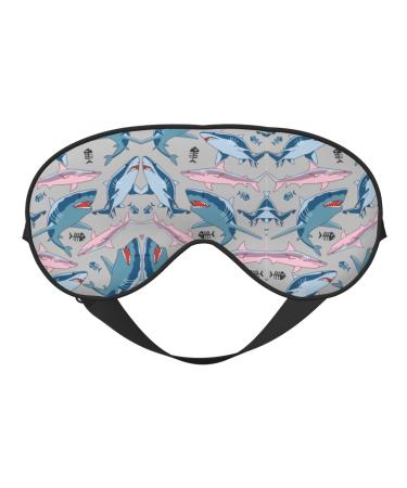 Blue Cartoon Fish Print Soft Adjustable Sleep Eye Mask Blackout Silk Light Pressure Blindfold for Men Women