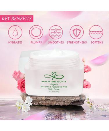 MA BEAUTY Organic Rose Oil Night Cream 1.7 OZ - Hydrating Moisturizer with Vitamin E & Hyaluronic Acid for All Skin Types - Buy Online on GoSupps.com