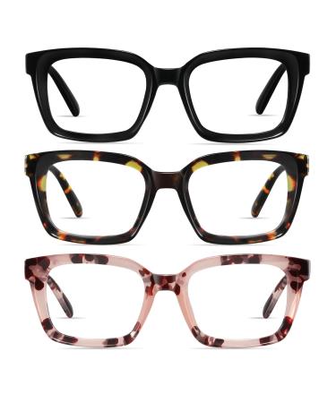 XVXV Reading Glasses for Women Men - Blue Light Blocking Computer Readers Oprah Square Anti Glare/Eyestrain Spring Hinge 3 Pack*c1 1.5 x