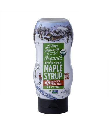 Butternut Mountain Farm 100% Pure Organic Maple Syrup From Vermont Grade A (Prev. Grade B) Dark Color Robust Taste All Natural Easy Squeeze 12 Fl Oz