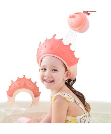 FUSACONY Baby Shower Cap Shield, Shower Cap for Kids, Visor Hat for Eye and Ear Protection for 0-9 Years Old Children, Cute Crown Shape Makes the Baby Bath More Fun (Pink)
