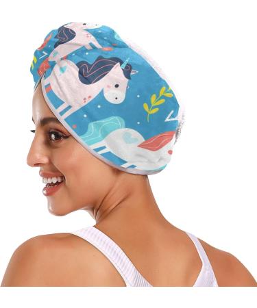 Small Horse Blue Hair Towel 2 Pack | Super Absorbent Quick Dry Turbans for Women & Girls - Buy Online on GoSupps.com