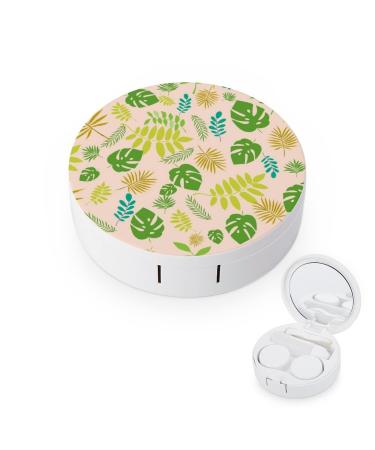 Bagea-Ka Tropical Plant Background Contact Lens Case Box Eye Care Kit Holder Mirror Box with Tweezers Remover Tool Solution Bottle for Outdoor Travel & Home