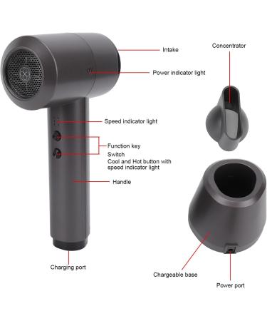 Cordless Hair Dryer Portable Lightweight Fast Drying Hairdryer Blowdryer Constant Temperature 5000mAh Batterry 6 Speed Adjustment Hairdryer for Home Camping (US Plug) US Plug Coffee - Buy Online on GoSupps.com