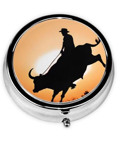 Cool Bull Riding Mini Round Pill Box | 3 Compartment Travel Pill Organizer | Portable Medicine Case for Pocket Home & Office - Buy Online on GoSupps.com