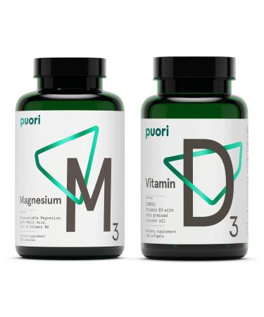 Puori Vitamin D3 and Magnesium Zinc Supplement Bundle for Healthy Muscle Function Bone Health Immune Support and Calcium Uptake- Non-GMO and Gluten-Free