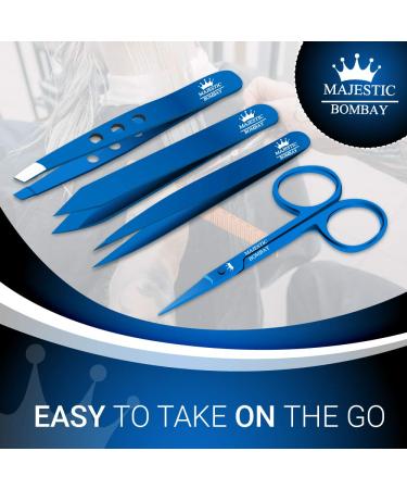 Precision Stainless Steel Grooming Set - Professional Luxury Tweezers & Nail Scissor in Titanium Blue - Ideal for Ingrown Hair, Eyebrows, Nose, Facial Hairs, Splinters - Buy Online on GoSupps.com