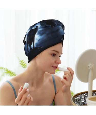 Hair Towel Wrap - Quick-Dry Hair Turban with Button | Night Scene of Wolves | Perfect for Fast Hair Drying - Buy Online on GoSupps.com
