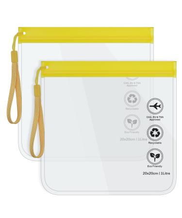 Clear Travel Toiletry Bag - Airport Security Liquids Bags Airport Liquid Bag 20 x 20cm TSA Approved Travel Accessories Makeup Bags Holiday Essentials Luggage for Men Women (2pcs Yellow)