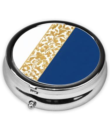 Gold Blue White Round Pill Box - 3 Compartment Mini Travel Medicine Organizer | Portable Vitamin Holder - Buy Online on GoSupps.com