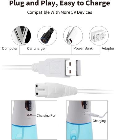 USB Charging Cable for Water Flossers - Portable Cordless Oral Irrigator Replacement Charger for Nicwell Fairywill & More - 4.1FT - Buy Online on GoSupps.com