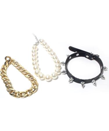 Gold Link Chain Punk Pearl Necklace for Small Dogs - Cute Pet Jewelry for Chihuahua, Yorkie, and Mini Breeds - Buy Online on GoSupps.com
