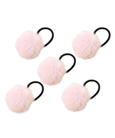 Furry Ball Ponytail Holders Girls' Colorful Pompom Hair Ties - Fashionable Hair Ties for Women And Girls Versatile Ponytail Holders for Dating Parties light pink