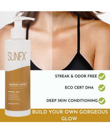 SunFX Gradual Tan Body Lotion Self Tanner 200ml | Hydrating Tan Extender Moisturizer | Cruelty-Free | Enriched with Aloe, Vitamin A & E - Buy Online on GoSupps.com