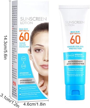Jimtuze Sunscreen Lotion Facial Insulation SPF 60 PA +++ Broad Spectrum Waterproof Sun Protection 50 ml nongreasy sun protection facial care for UV protection sun protection for face and body - Buy Online on GoSupps.com