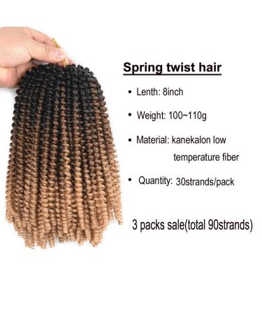 Spring Twist Crochet Hair 8 Inch - 3 packs of Bomb Twist Fluffy Ombre Braiding Hair Extensions in Black/Brown/Light Brown - Afro Curly Synthetic Braids - Buy Online on GoSupps.com