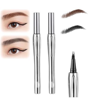 Cooklesa Eyebrow Cooklesa Upgraded Natural Waterproof Eyebrow Pen with Microfine Tip Two-Pronged Eyebrow Pencil 3D Waterproof Microblading Eyebrow Pencil Long-Lasting Natural (#01+#03)