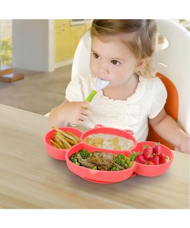 Vicloon Baby Suction Plate with Fork & Spoon Set - Non-Slip Silicone Divided Feeding Plate for Toddler Self Feeding, BPA-Free & FDA Approved - Dishwasher Safe - Pink Bee - Buy Online on GoSupps.com