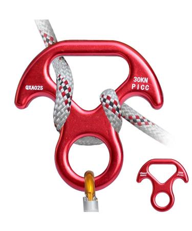 30KN Rescue Figure, 8 Descender Large Bent-Ear Belaying and Rappelling Gear Belay Device Climbing for Rock Climbing Peak Rescue Aluminum-Magnesium Alloy Red