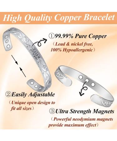 Cigmag 9X Lymphatic Drainage Copper Magnetic Bracelet for Women - Silver Flower Pattern - Buy Online on GoSupps.com