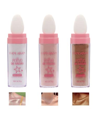 3PCS Body Glitter Highlighter Powder Fairy Stick  Highlighter Powder Stick Makeup  Three-dimensional Face Powder Blusher  Brighten Face Eyes Lips Hair Body Glow