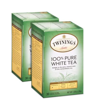 Twinings White Tea 100 Natural Fujian Chinese Tea with a Light  Fresh Delicate Flavor Low Caffeine White Tea 20 Tea Bags (Pack of 2)