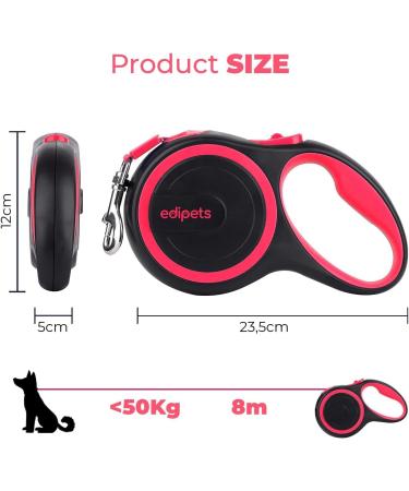 Edipets Extendable Dog Leash - 5m Flexible Retractable Leash for Dogs up to 20kg - Pink Rolinee Flexileine for Comfortable Walks - Buy Online on GoSupps.com