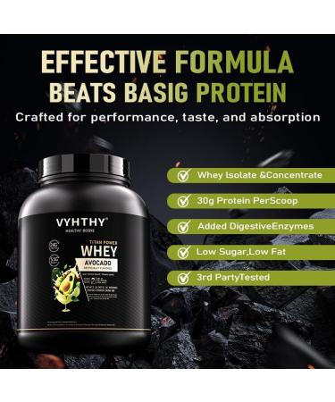 VYHTHY Avocado Flavored Whey Protein Powder 24g Protein per Serving Fast-Absorbing Concentrated whey Protein Low Sugar Gluten-Free Natural Flavor 2 lbs/32 oz. - Buy Online on GoSupps.com