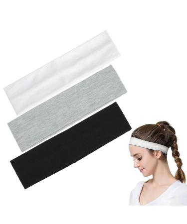 Hair band women thin sport 3 pieces sports headband yoga head bands welding band Elastic hair bands slipproof headbands soft hair ripe for running yoga basketball (black white gray)