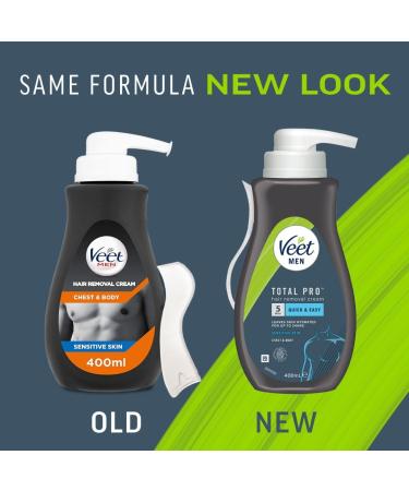 Veet Men Hair Removal Cream Chest & Body Sensitive 400ml each (pack of 2 800ml) Softer hair growth Dermatologically tested - Buy Online on GoSupps.com