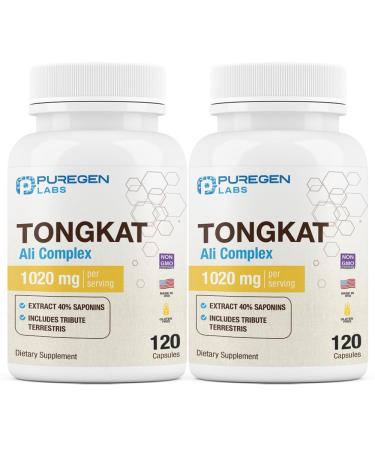 Puregen Labs Tongkat Ali Extract 200 to 1 for Men 1020mg per Serving High Potency Total 240 Capsules - Men's Health Support with 20mg Tribulus Terrestris | Non-GMO Gluten Free Made in USA