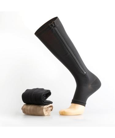 Shop Compression Socks with Zipper 20-30 mmHg for Men & Women | Calf Knee-High Open Toe Soft Nylon | Ideal for Varicose Veins - Buy Online on GoSupps.com