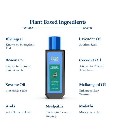 Blue Nectar Rosemary & Bhringraj Hair Oil for Growth | Ayurvedic 9 Herbs | Non-Sticky Amla Oil 200ml - Natural Redensyl Alternative - Buy Online on GoSupps.com